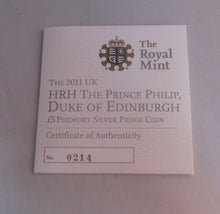 Load image into Gallery viewer, 2011 PRINCE PHILIP DOE UK SILVER PROOF PIEDFORT £5 FIVE POUND COIN WITH BOX COA
