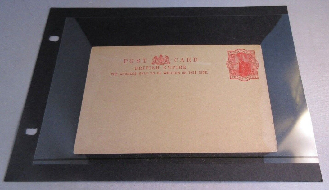 QUEEN VICTORIA THREE PENCE POSTCARD BRITISH EMPIRE UNUSED & CLEAR FRONTED HOLDER