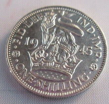 Load image into Gallery viewer, 1945 KING GEORGE VI BARE HEAD .500 SILVER aUNC ONE SHILLING COIN &amp; CLEAR FLIP E1
