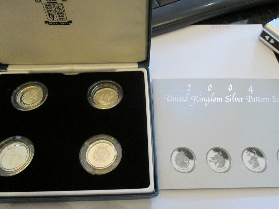 Royal Mint 2004 UK Silver Pattern Set Heraldic Beasts Silver Proof £1 4 Coin Set