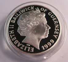 Load image into Gallery viewer, THE PRINCE EDWARD &amp; SOPHIE RHYS-JONES 1999 GUERNSEY SILVER PROOF £5 COIN BOXED
