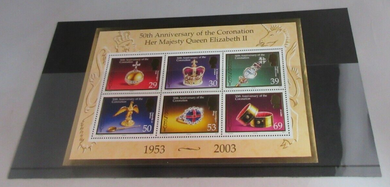QEII JERSEY 50TH ANNIVERSARY CORONATION MINISHEET & CLEAR FRONTED STAMP HOLDER