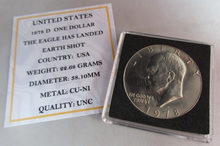 Load image into Gallery viewer, 1978 USA D THE EAGLE HAS LANDED EARTH SHOT ONE DOLLAR $1 COIN UNC CAPSULE &amp; COA
