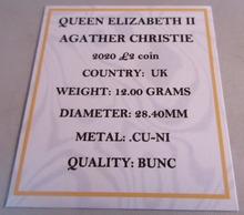 Load image into Gallery viewer, 2020 AGATHA CHRISTIE QEII BUNC £2 TWO POUND COIN WITH QUAD CAPSULE &amp; COA
