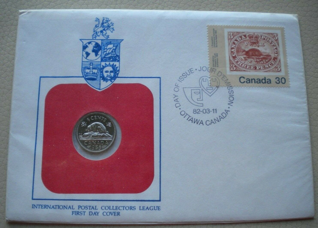 1965 CANADA 5 CENTS INTERNATIONAL POSTAL COLLECTORS LEAGUE 1stDAY COIN COVER PNC