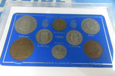UK 1966 QUEEN ELIZABETH II 8 COIN SET IN CLEAR CASE ROYAL MINT BOOK OPTIONAL