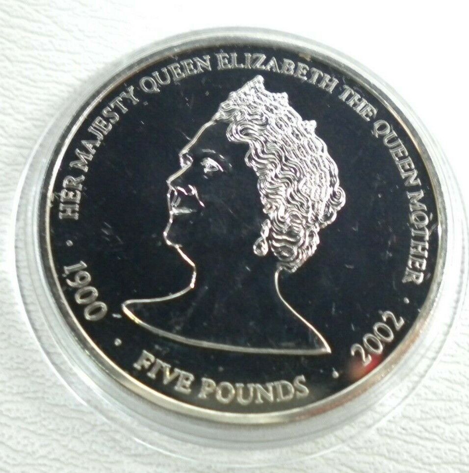 2002 R/MINT HM QUEEN ELIZABETH THE QUEEN MOTHER BUNC GUERNSEY £5 COIN & CAPSULE
