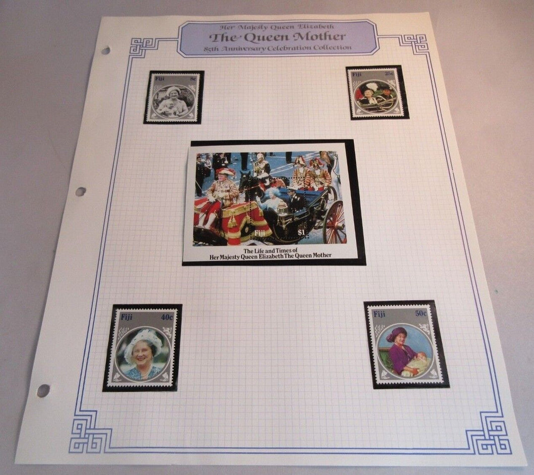 1985 HMQE QUEEN MOTHER 85th ANNIV COLLECTION FIJI STAMPS ALBUM SHEET