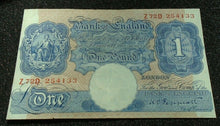 Load image into Gallery viewer, 1940 £1 BANK NOTE Z72D 254133 PEPPIATT BLUE BE47E EF - aUNC
