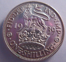 Load image into Gallery viewer, 1939 KING GEORGE VI BARE HEAD .500 SILVER ONE SHILLING COIN &amp; CLEAR FLIP E2
