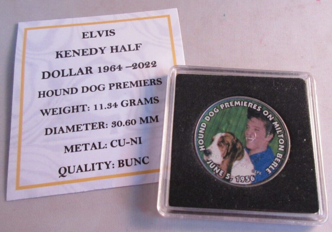 1956 ELVIS KENEDY HALF DOLLAR COIN HOUND DOG PREMIERS ON MILTON BERLE BUNC