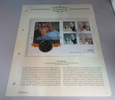 1947-1997 GOLDEN WEDDING ANNIVERSARY £5 CROWN COIN FIRST DAY COVER PNC & INFO