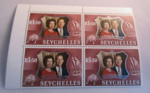Load image into Gallery viewer, SEYCHELLES 25th WEDDING ANNIVERSARY 95c &amp; R1.50 STAMPS 2 BLOCKS OF 4 MNH
