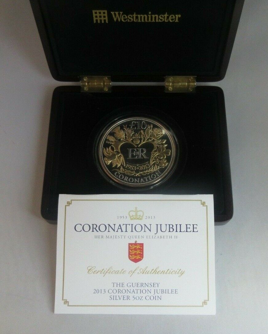 2013 5oz Guernsey Coronation Jubilee Silver & Gold Proof £10 Ten Pounds Coin 365