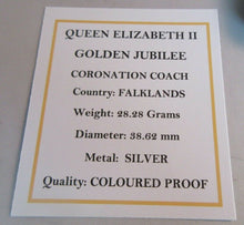 Load image into Gallery viewer, 2002 QEII GOLDEN JUBILEE CORONATION COACH 50P CROWN SILVER COLOURED PROOF BOXED
