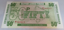 Load image into Gallery viewer, BRITAN ARMED FORCES 5P 10P 50P NOTES GEM Uncirculated IN NOTE HOLDER
