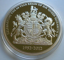 Load image into Gallery viewer, 1952-2012 THE DIAMOND JUBILEE OF HER MAJESTY THE QUEEN LARGE GOLD PLATED MEDAL
