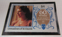 Load image into Gallery viewer, 1986 QUEEN ELIZABETH II 60TH BIRTHDAY GRENADINES ST VINCENT STAMPS &amp; ALBUM SHEET
