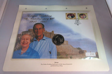 1947-1997 GOLDEN WEDDING ANNIVERSARY BUNC £5 CROWN COIN COVER PNC, STAMPS, INFO