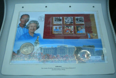 1947-1997 GOLDEN WEDDING ANNIVERSARY BUNC £2 CROWN COIN COVER PNC, STAMPS, INFO