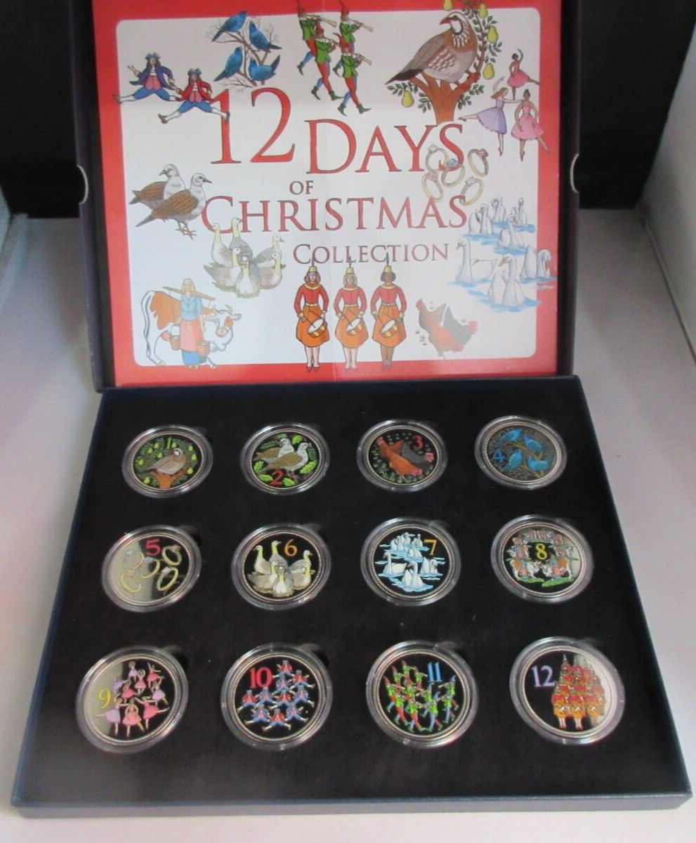 TWELVE DAYS OF CHRISTMAS PROOF MEDAL SET WITH COA & BOX 12 MEDALS
