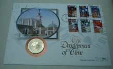 Load image into Gallery viewer, 2000 THE DEVELOPMENT OF TIME SILVER PROOF, GOLD PLATED 1 CROWN COIN COVER PNC
