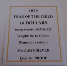Load image into Gallery viewer, 1979 YEAR OF THE CHILD JAMAICA 10 DOLLARS SILVER PROOF COIN COA &amp; BOX
