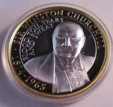 2015 SIR WINSTON CHURCHILL GOLD & SILVER PLATED CU-NI PROOF HIGH RELIEF £2 COIN
