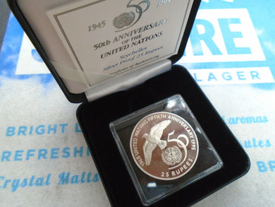 1995 SEYCHELLES REP 25 Rupees United Nations For Peace Dove Silver Proof Coin