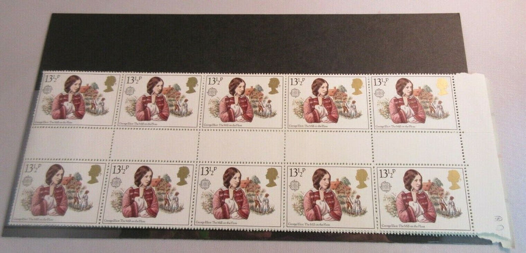 GB 1980 GEORGE ELIOT THE MILL ON THE FLOSS 13 1/2p GUTTER PAIRS 20 STAMPS MNH