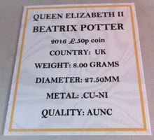 Load image into Gallery viewer, 2016 BEATRIX POTTER QEII BUNC 50P FIFTY PENCE COIN QUAD CAPSULE &amp; COA
