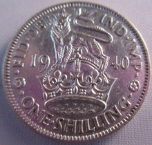 Load image into Gallery viewer, 1940 KING GEORGE VI BARE HEAD .500 SILVER aUNC ONE SHILLING COIN &amp; CLEAR FLIP E1
