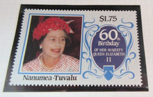 Load image into Gallery viewer, 1986 QUEEN ELIZABETH II 60TH BIRTHDAY NANUMEA TUVALU STAMPS &amp; ALBUM SHEET
