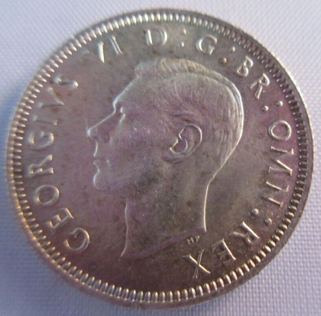 1945 KING GEORGE VI BARE HEAD .500 SILVER UNC ONE SHILLING COIN & CLEAR FLIP E2