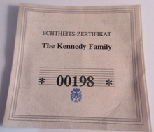 Load image into Gallery viewer, 2009 THE KENNEDY FAMILY SILVER PLATED PROOF MEDALLION WITH COA &amp; CLEAR FLIP
