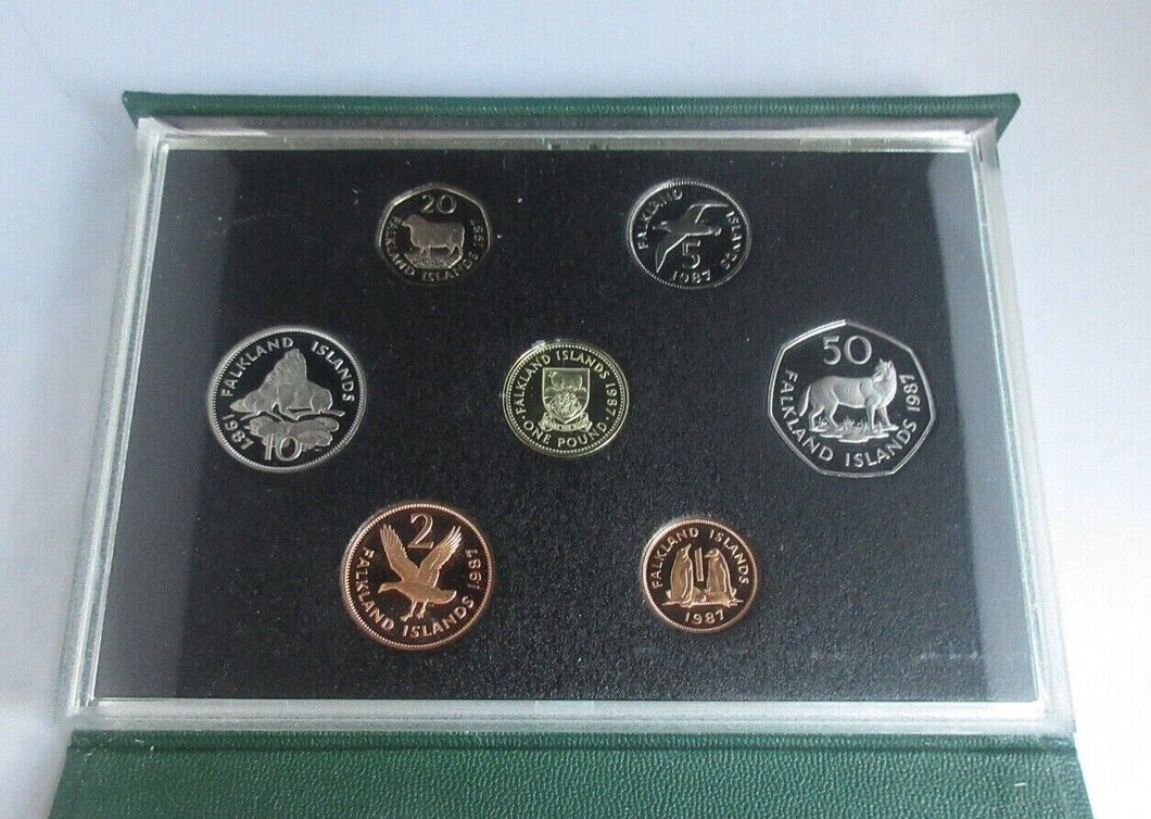 1987 Falkland Islands Proof 7 Coin Set 1p - £1 In Original Case + COA