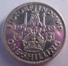 Load image into Gallery viewer, 1939 KING GEORGE VI BARE HEAD .500 SILVER UNC ONE SHILLING COIN &amp; CLEAR FLIP S3
