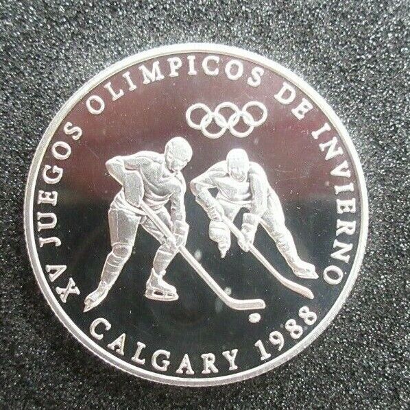 1988 Panama 1 balboa Olympic Winter Games Calgary ICE HOCKEY proof silver coin