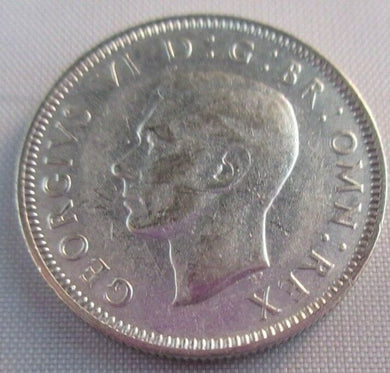 1942 KING GEORGE VI BARE HEAD .500 SILVER aUNC ONE SHILLING COIN & CLEAR FLIP E1