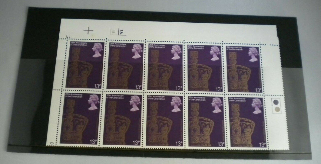 1978 IMPERIAL STATE CROWN 25TH ANNIV OF THE CORONATION 13p BLOCK OF10 STAMPS MNH