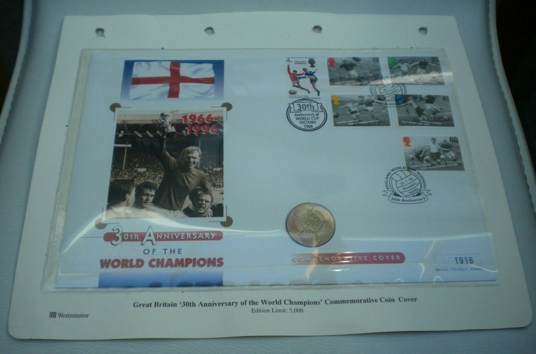 1966-1996 30TH ANNIVERSARY OF THE WORLD CHAMPIONS BUNC £2 COIN COVER PNC/INFO