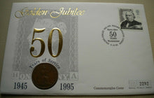 Load image into Gallery viewer, 1945-1995 GOLDEN JUBILEE 50 YEARS OF SERVICE ONE PENNY COMMEMORATIVE COVER PNC
