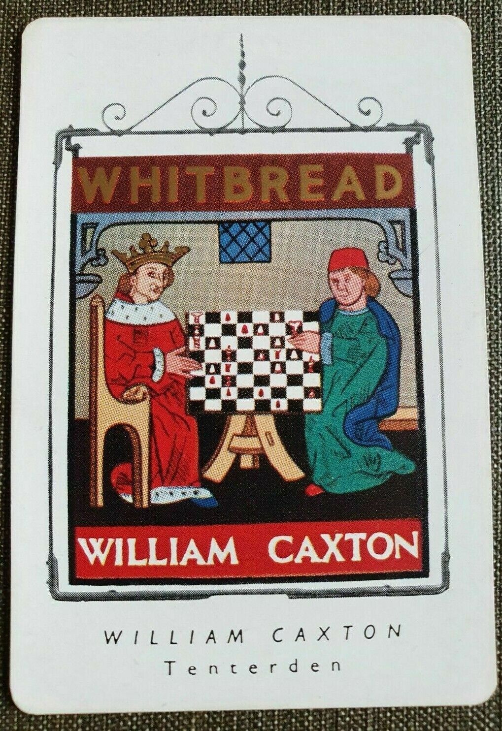 RARE ROUND CORNER WHITBREAD INN SIGN WILLIAM CAXTON 195I SPECIAL ISSUE MINT COND