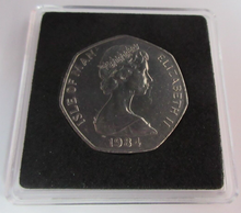 Load image into Gallery viewer, 1984 QEII MANX TT ROAD RACE MIKE BODDICE MINT MARK AA FIFTY PENCE COIN BOX &amp; COA
