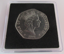 Load image into Gallery viewer, 1992 QEII CHRISTMAS COLLECTION PAPER BOY MINT MARK AA FIFTY PENCE COIN BOX &amp; COA
