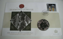 Load image into Gallery viewer, 2012 HM QUEEN ELIZABETH II DIAMOND JUBILEE BUNC GOLD PLATED £5 COIN COVER PNC
