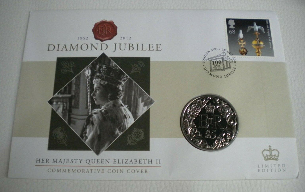 2012 HM QUEEN ELIZABETH II DIAMOND JUBILEE BUNC GOLD PLATED £5 COIN COVER PNC