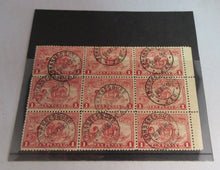 Load image into Gallery viewer, 1895 SOUTH AFRICA ONE PENNY STAMP EDGE BLOCK OF 9 STAMPS IN STAMP HOLDER
