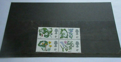 1966 FLOWERS 4d BLOCK OF 4 STAMPS MNH WITH CLEAR FRONTED STAMP HOLDER