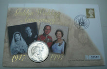 Load image into Gallery viewer, 1947-1997 GOLDEN WEDDING ANNIVERSARY, £5 CROWN COIN FIRST DAY COVER PNC
